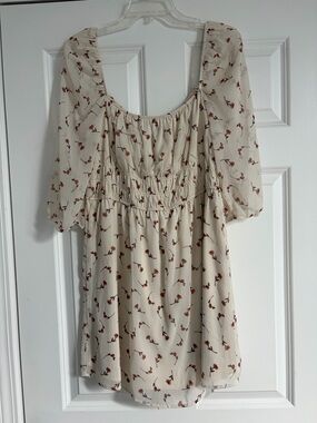 Rixxi Clothing Company Floral Mini Dress Womens XL Off White Boho Prairie Whimsy
